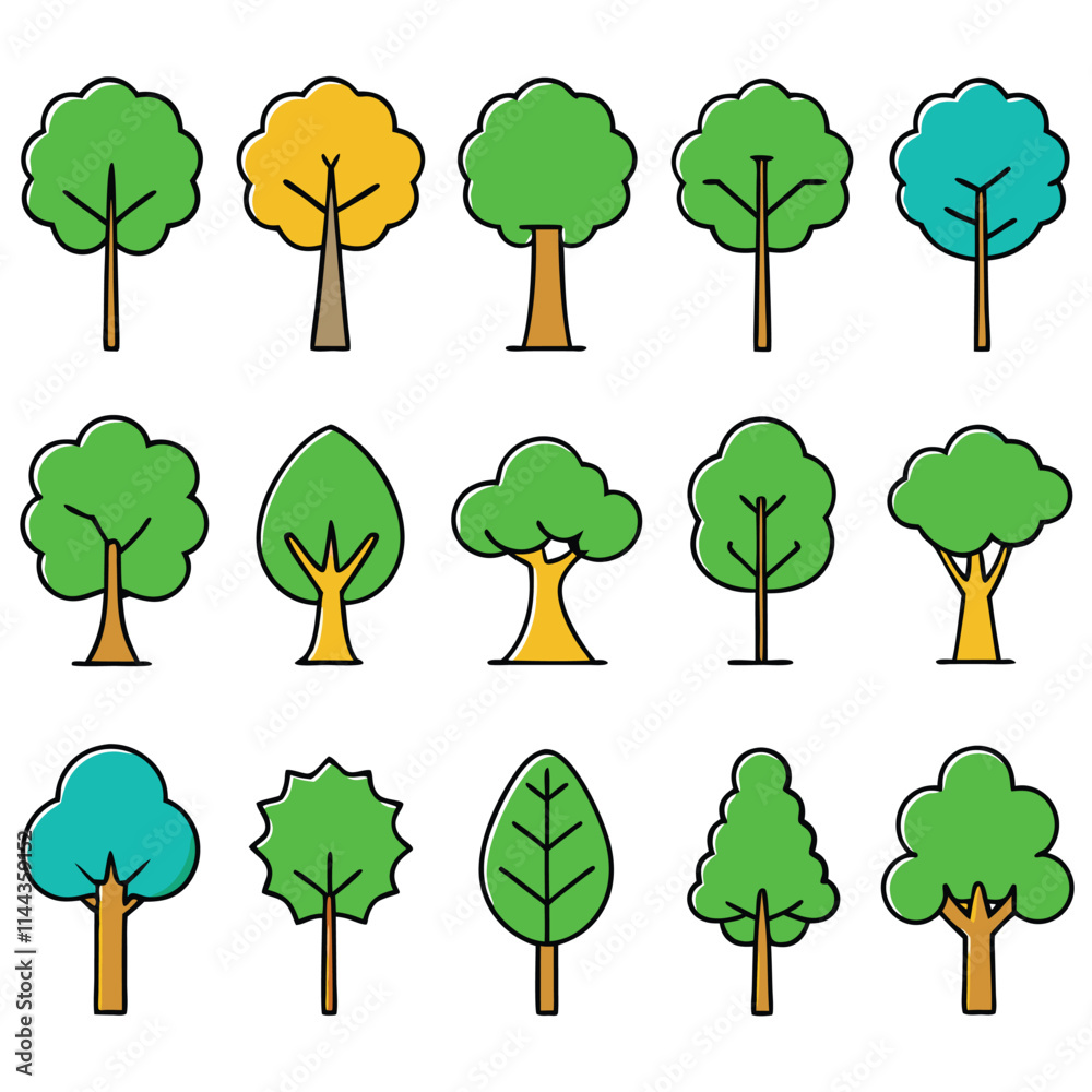 Fototapeta premium A set of natural tree icon vector illustration
