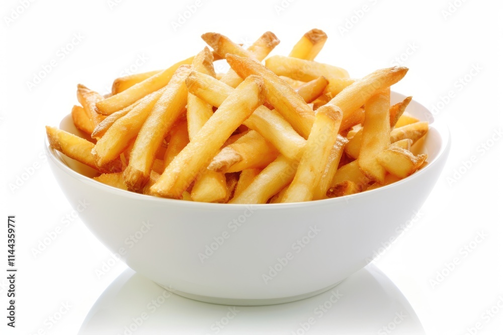 A bowl of crispy french fries isolated on white background. A bowl of crispy french fries isolated on white background.