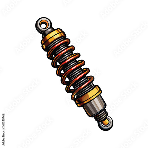 A close-up shot of a coiled automotive shock absorber, showcasing its intricate internal components and metallic construction.  Tens of coils are clearly visible.