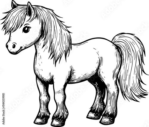 A cute, hand-drawn sketch of a pony, showcasing its playful nature and charm in a simple black and white illustration.