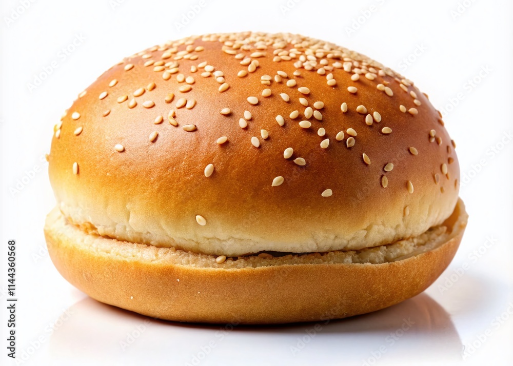 Isolated Hamburger Bun, White Background: Bakery Bread Texture, Close-up Food Photography