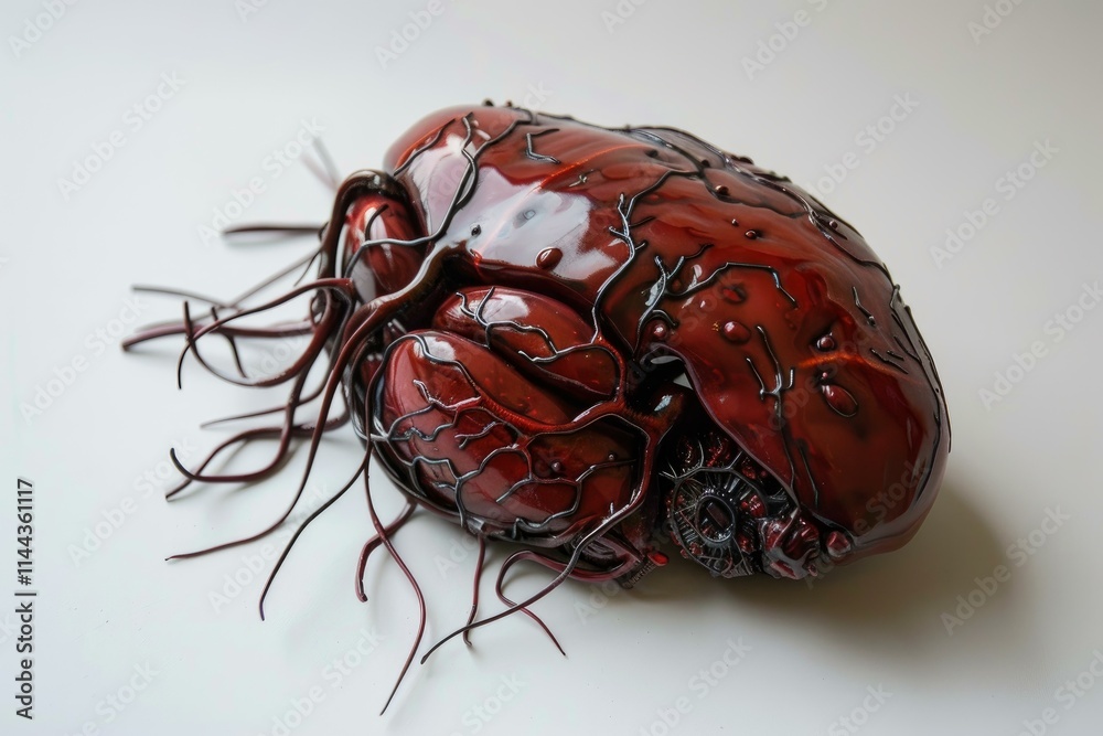 Εκτύπωση καμβά Anatomical heart covered in veins and arteries resting on white background
