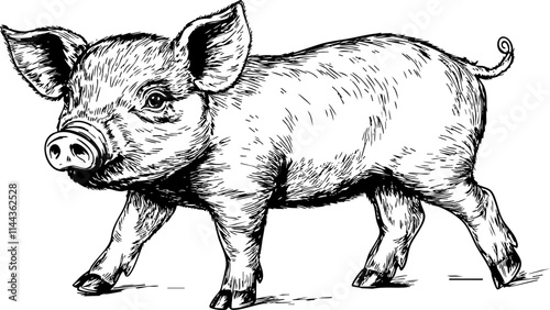 A detailed sketch of a cute piglet, showcasing its playful nature and farmyard charm.