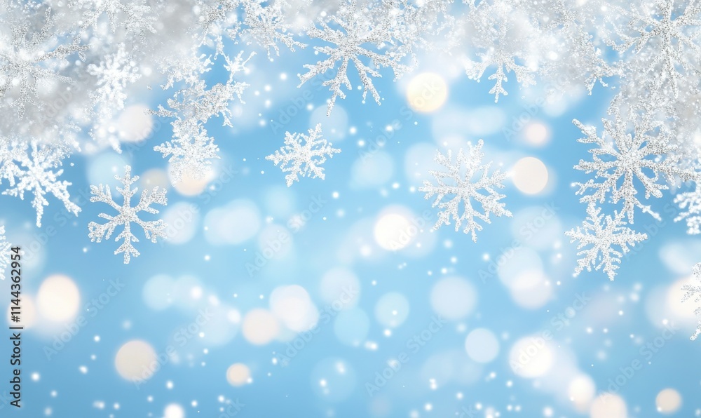 Magical Winter Wonderland with Snowflakes Gently Falling Against a Soft Blue Background Creating a Whimsical and Dreamy Atmosphere for Celebrations and Seasonal Events Magical Winter Wonderland with Snowflakes Gently Falling Against a Soft Blue Background Creating a Whimsical and Dreamy Atmosphere for Celebrations and Seasonal Events
