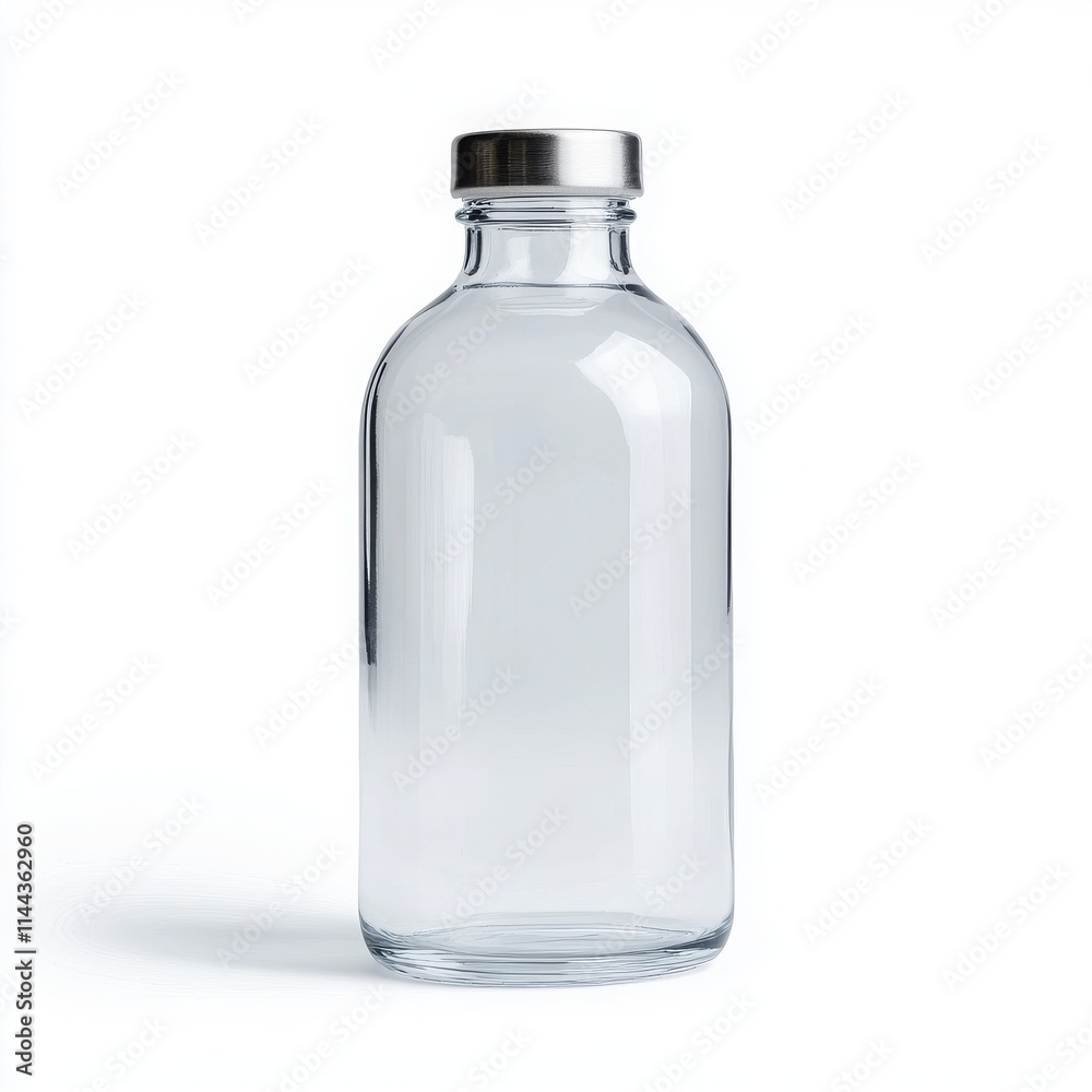 Clear glass bottle with metal cap, isolated on white background Clear glass bottle with metal cap, isolated on white background