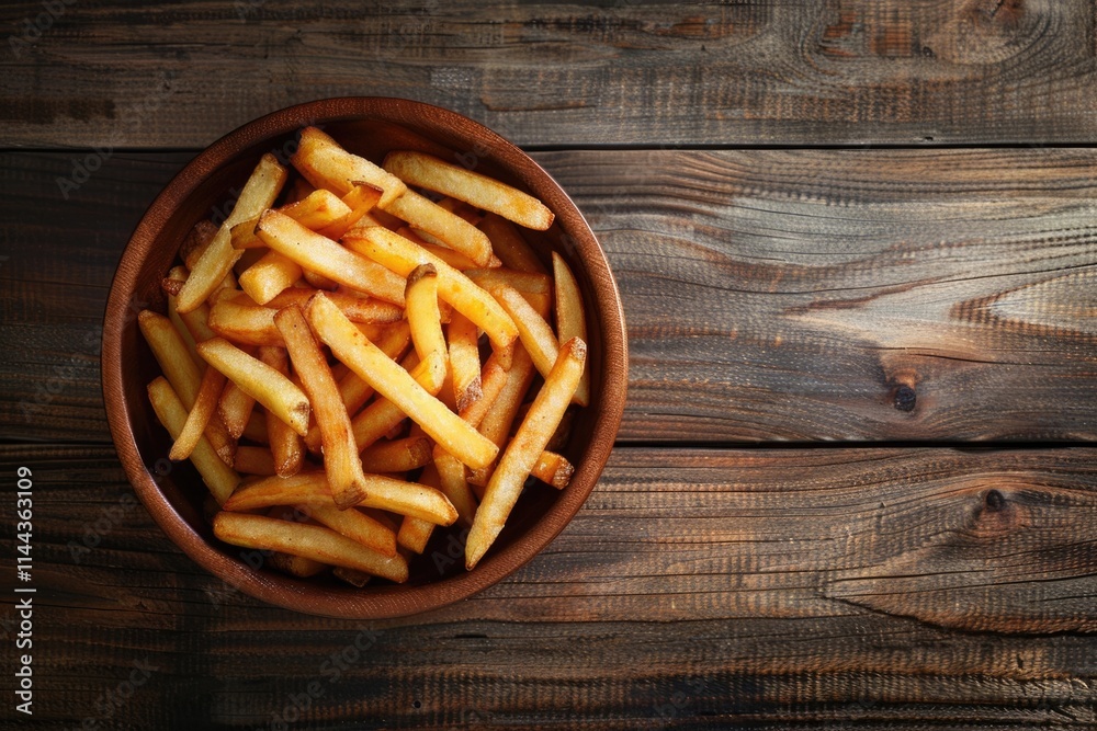 French fries in a bowl on wooden background. French fries in a bowl on wooden background.