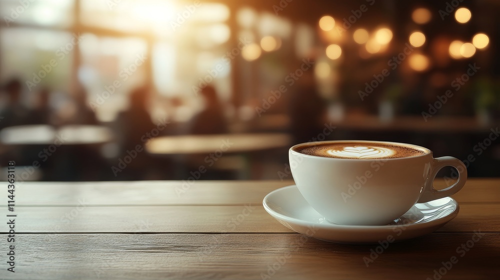 A Cup of Coffee on the Table with Blurred Background | Business Meeting, Social Gathering, Modern Cafe, Restaurant Interior, Sunny Day, Copy Space A Cup of Coffee on the Table with Blurred Background | Business Meeting, Social Gathering, Modern Cafe, Restaurant Interior, Sunny Day, Copy Space