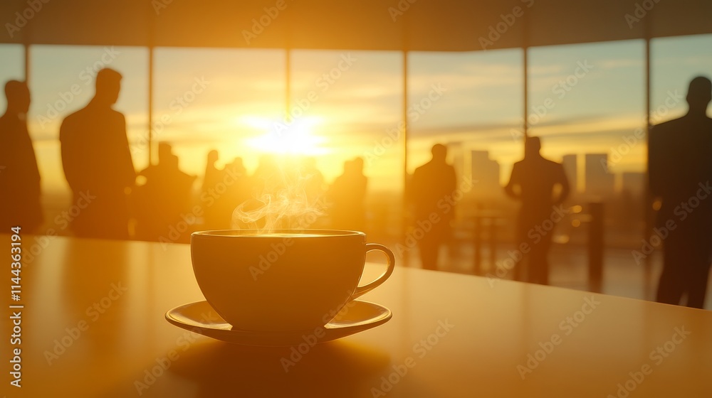 A Cup of Coffee on the Table with Blurred Background | Business Meeting, Social Gathering, Modern Cafe, Restaurant Interior, Sunny Day, Copy Space A Cup of Coffee on the Table with Blurred Background | Business Meeting, Social Gathering, Modern Cafe, Restaurant Interior, Sunny Day, Copy Space