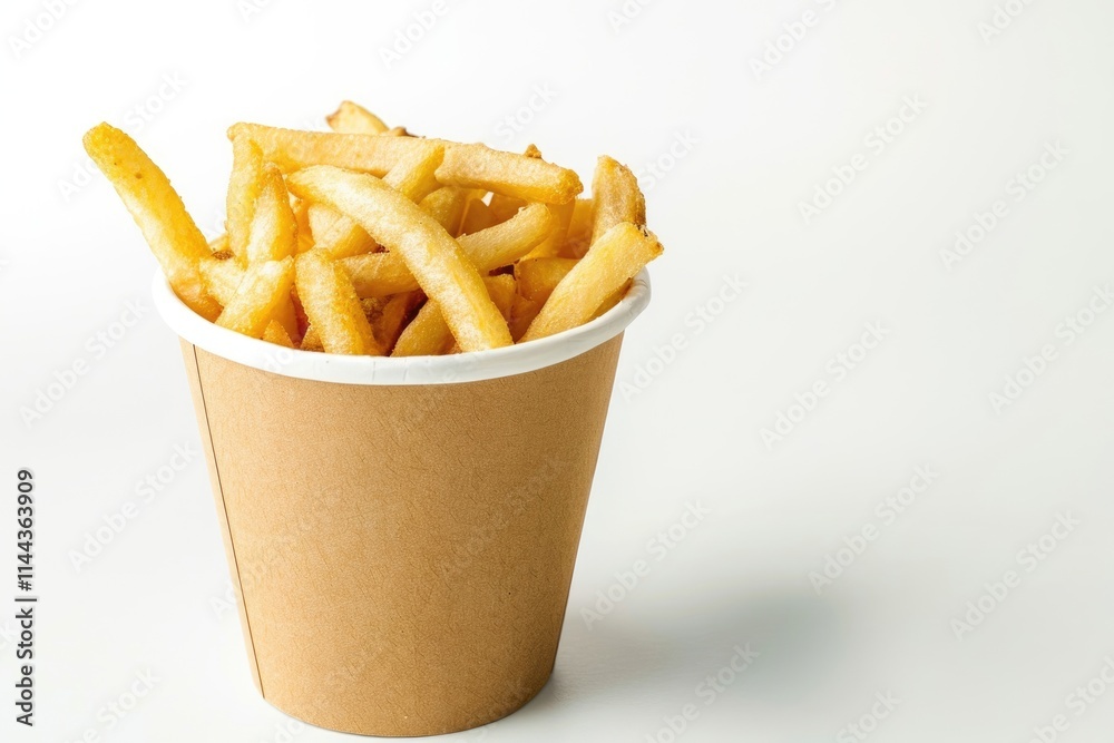 french fries in a paper cup on a white background french fries in a paper cup on a white background