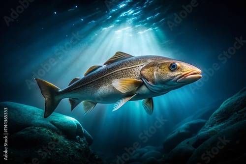 Long Exposure Codfish Photography: Underwater Atlantic Cod, Deep Sea Fishing, Night Cod, Ocean Cod, Coastal Cod Images