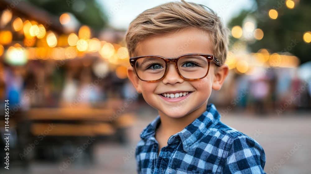 A Cute Little Boy Wearing Glasses Smiles at the Camera | Children's Vision Health, Eye Clinic, Pediatric Eye Care, Smiling Child Advertising A Cute Little Boy Wearing Glasses Smiles at the Camera | Children's Vision Health, Eye Clinic, Pediatric Eye Care, Smiling Child Advertising