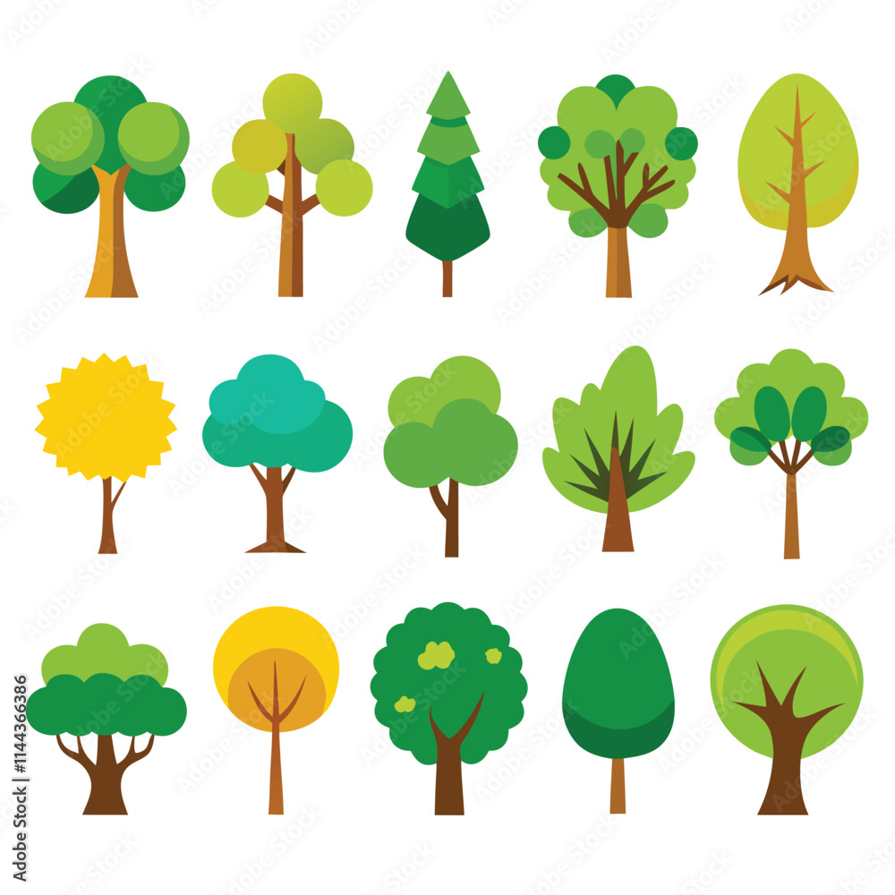 Fototapeta premium A set of natural tree icon vector illustration 