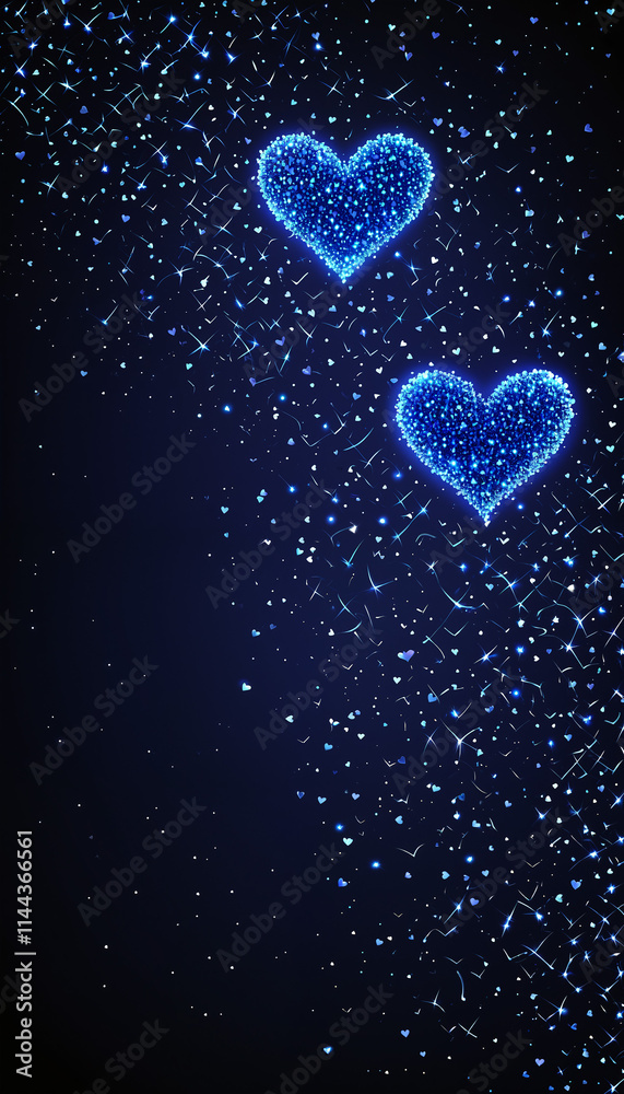 Blue heartshaped glittery stars on a black background Blue heartshaped glittery stars on a black background