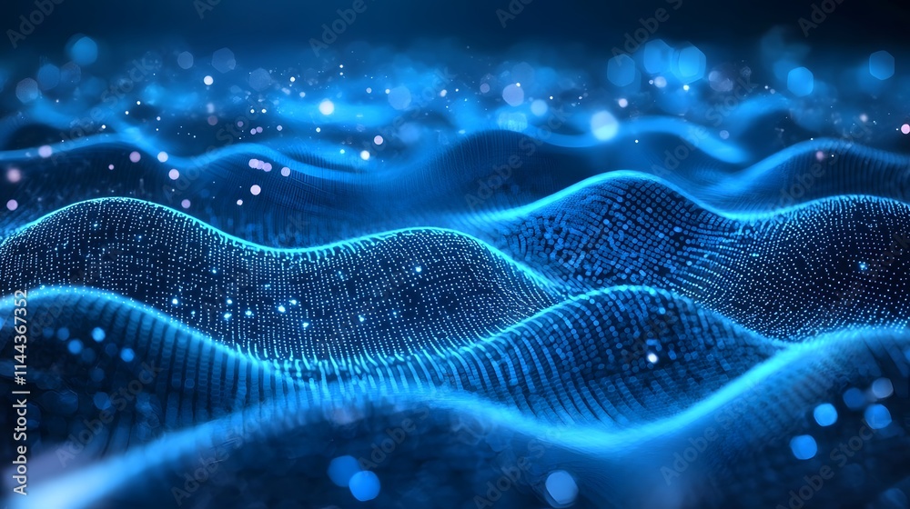Vibrant Blue Quantum Computing Background with Waves
