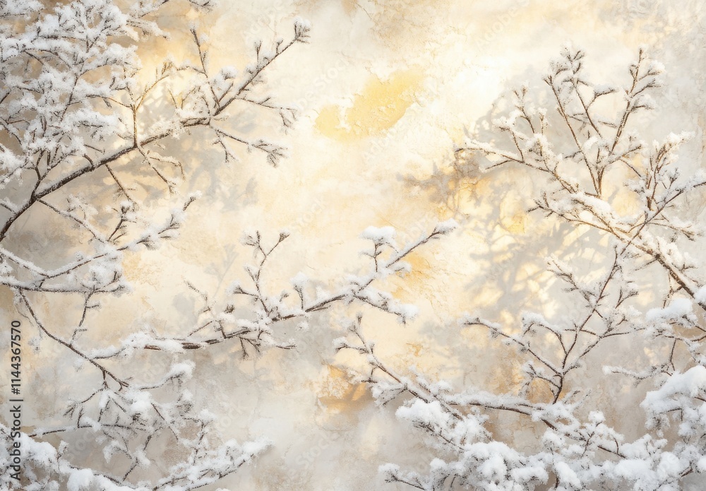 Winter Wonderland: Snow-Covered Branches Against a Soft Textured Background Highlighting the Beauty of Nature's Frosty Landscape Winter Wonderland: Snow-Covered Branches Against a Soft Textured Background Highlighting the Beauty of Nature's Frosty Landscape