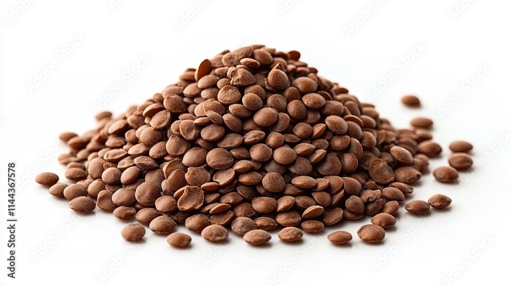 Lentils: A heap of dried brown lentils with a smooth surface and small, round shape, isolated on a white background. Lentils: A heap of dried brown lentils with a smooth surface and small, round shape, isolated on a white background.