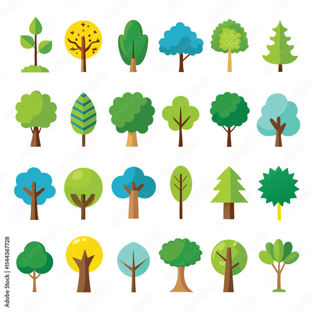 Fototapeta premium A set of natural tree icon vector illustration 