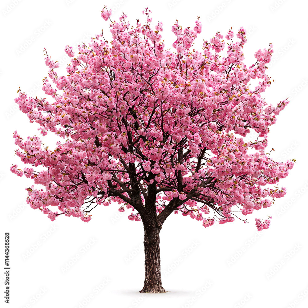Blooming pink cherry tree isolated on white. Blooming pink cherry tree isolated on white.