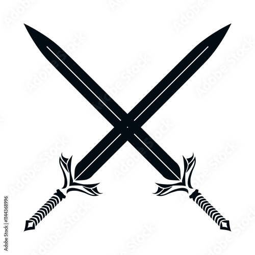 Crossed swords design with sharp black blades and minimalist hilts
