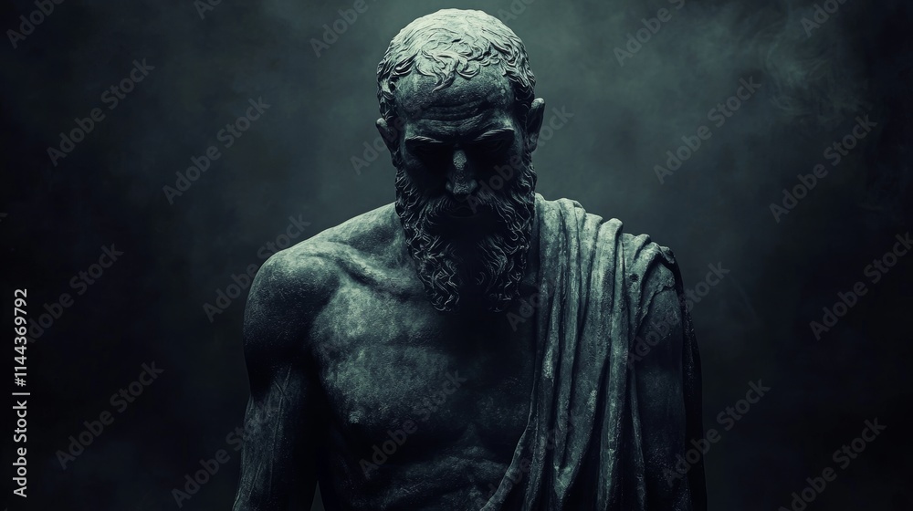 A Stoic Greek Male Statue in an Epic Scene with Dramatic Lighting | Ancient Greek Philosophy, Classical Art, Sculpture, and Historical Culture A Stoic Greek Male Statue in an Epic Scene with Dramatic Lighting | Ancient Greek Philosophy, Classical Art, Sculpture, and Historical Culture