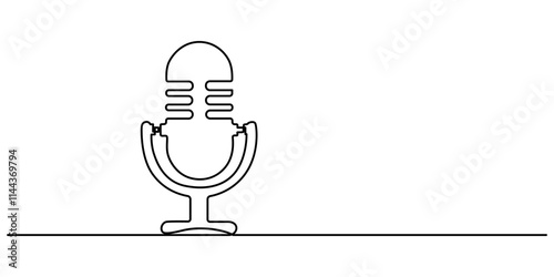 Continuous one line drawing of podcast microphone. Suitable for banner music, webinar, online training. Vector illustration, microphone line art style illustration vector eps 10, World radio day. 