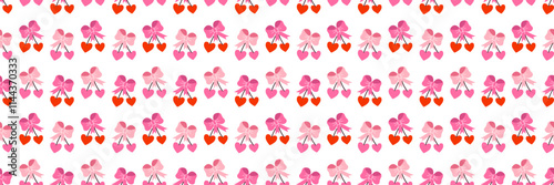 Cherry shape of heart with bow, seamless pattern illustration. Cute romantic love background, print. Valentines day holiday, wedding design