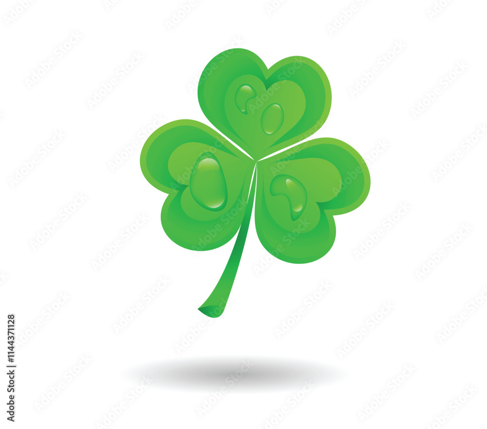 Realistic Shamrock with Drops of Water Isolated on White. National Irish holiday celebration concept vector Realistic Shamrock with Drops of Water Isolated on White. National Irish holiday celebration concept vector