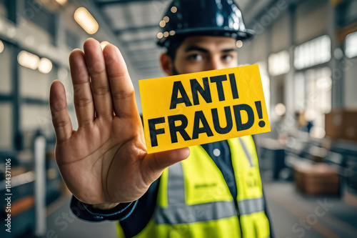 Anti Fraud Sign Held Symbolically to Prevent Financial Fraud photo