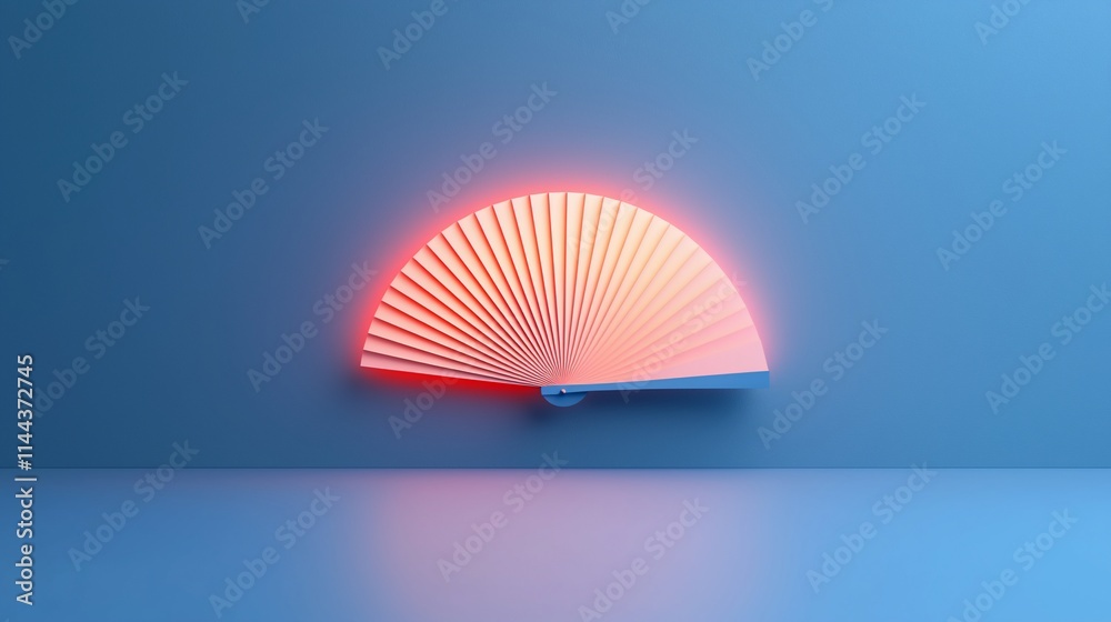 Glowing hand fan on blue background. Glowing hand fan on blue background.