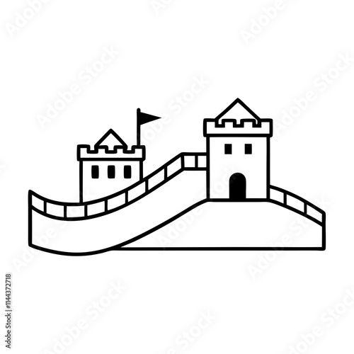 Great Wall of China Line Art on White Background