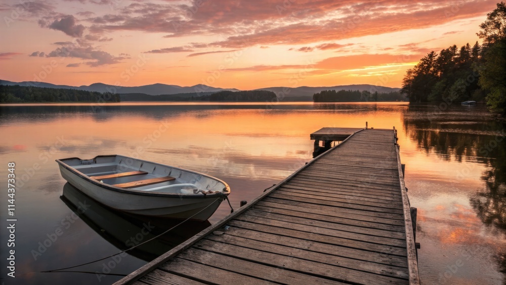 Fototapeta premium Sunset over the lake ,Serene relaxation view