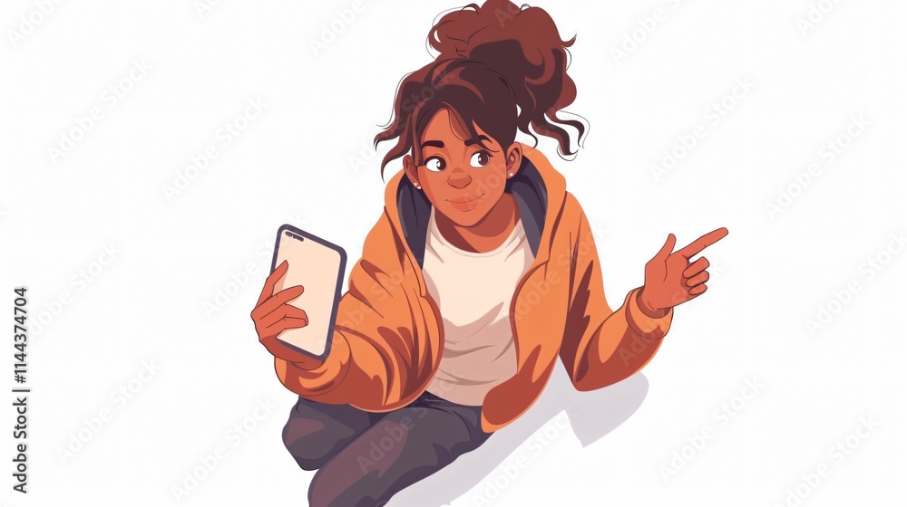 Professional Woman Pointing Smartphone Screen Top View Professional Woman Pointing Smartphone Screen Top View
