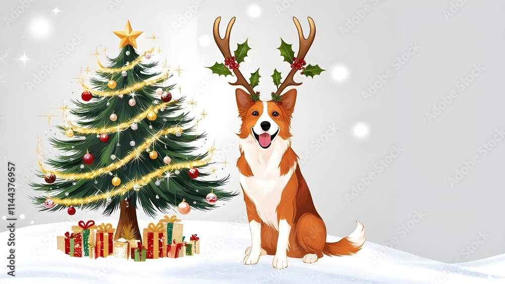 Naklejka premium christmas deer with a gift