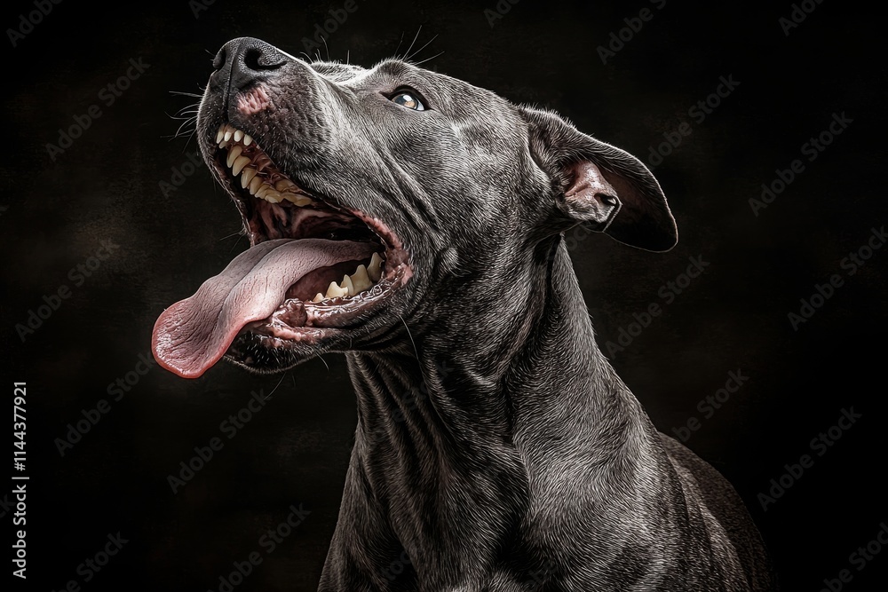Snarling aggressively, the dog displays its sharp teeth at the camera. Snarling aggressively, the dog displays its sharp teeth at the camera.