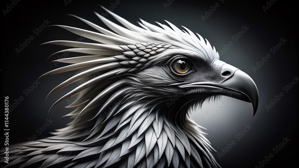 Majestic Black and White Phoenix Bird, Detailed Head, Rule of Thirds Photography, Mythical Creature, Elegant Bird Majestic Black and White Phoenix Bird, Detailed Head, Rule of Thirds Photography, Mythical Creature, Elegant Bird