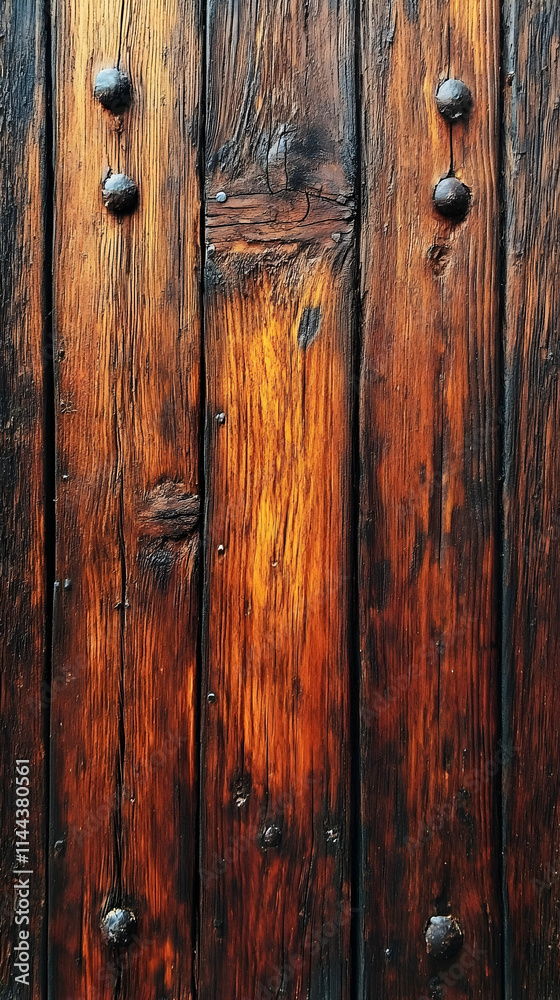 Richly Textured Wooden Planks with Metal Fasteners, A Study in Rustic Charm and Aged Beauty. Details of weathered wood, showing grain and texture, with dark metal accents. Richly Textured Wooden Planks with Metal Fasteners, A Study in Rustic Charm and Aged Beauty. Details of weathered wood, showing grain and texture, with dark metal accents.