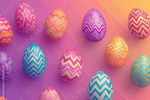 Abstract Easter eggs with bold zigzag and chevron patterns on a gradient background