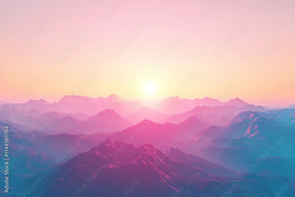 Fototapeta premium At sunrise, the mountains reveal a beautiful landscape, where foggy hills and forests create a picturesque scene, enhanced by a retro cross-processed effect.