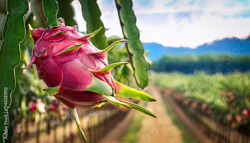 Illustration of dragon fruit in the garden and farm.