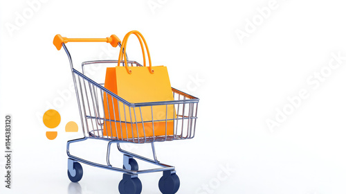 shopping cart with shopping bag inside logo, white background online shop