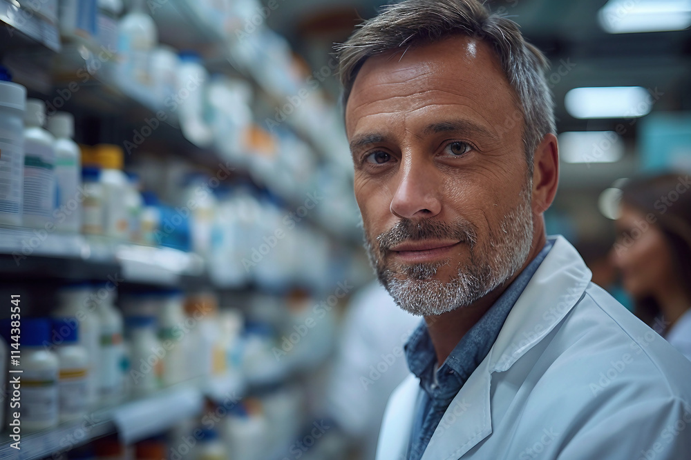 Generative AI Image of Pharmacist at Work in a Pharmacy, medication sphere, meds prescription Generative AI Image of Pharmacist at Work in a Pharmacy, medication sphere, meds prescription