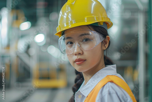 Construction female worker inspector on building generative AI photo