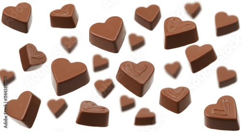 Heart-Shaped Chocolates Falling, Sweet Treats Dance in Air, Delightfully Delicious Confectionery