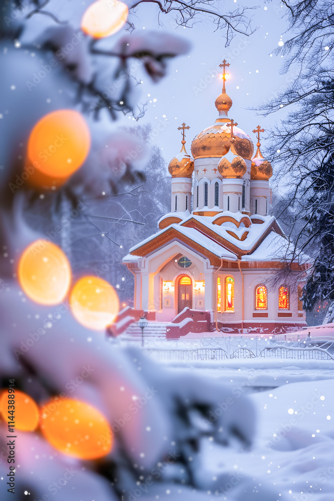 Fototapeta premium Orthodox church covered in snow