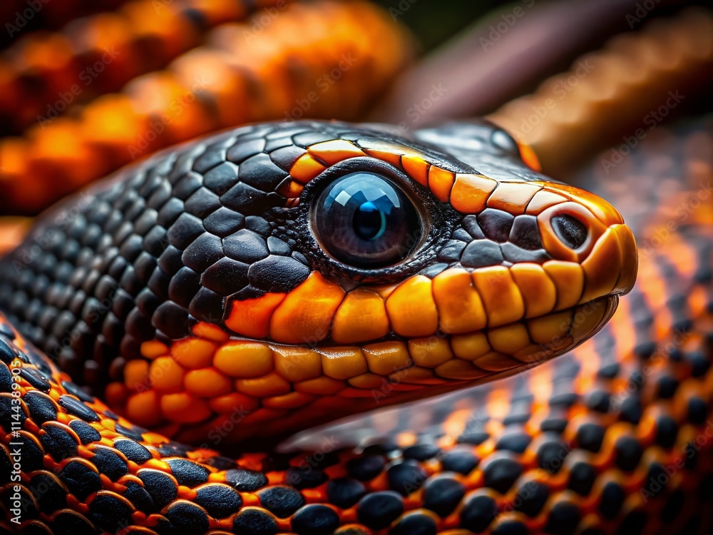 Minimalist Snake Eyes: Close-Up Black Orange Serpent Photography Minimalist Snake Eyes: Close-Up Black Orange Serpent Photography