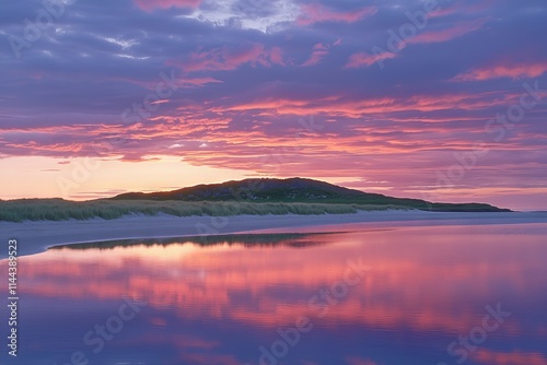 At Campeche Beach in Florianopolis, Brazil, a breathtaking sunrise with clouds tinted red and orange.