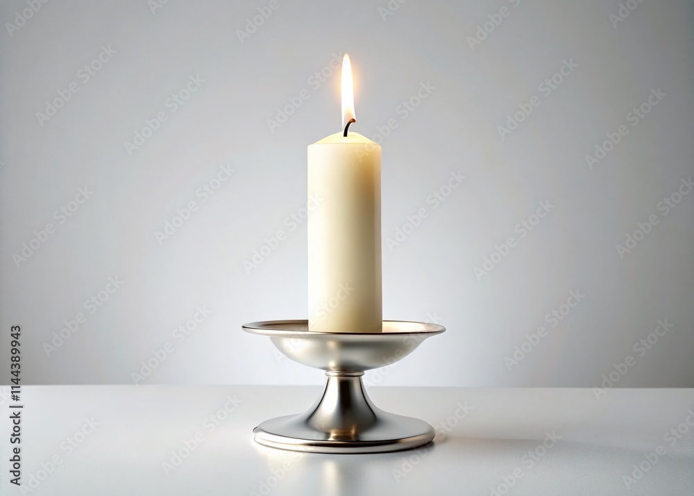 Minimalist White Candle Long Exposure Photography - Silver Candlestick, Clean Studio Shot Minimalist White Candle Long Exposure Photography - Silver Candlestick, Clean Studio Shot