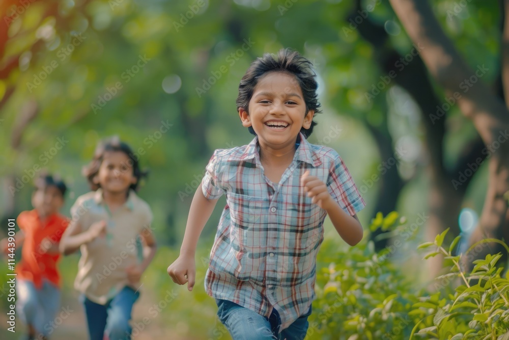 Happy Indian children playing outdoors in summer park. Happy Indian children playing outdoors in summer park.
