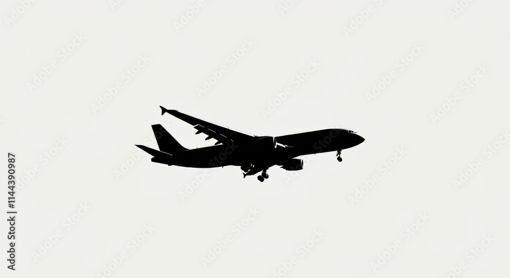 airplane Silhouette isolated background, Flying up airplane icon isolated on transparent background