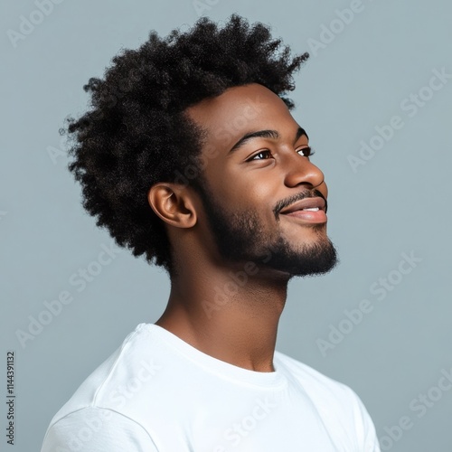 Black man on background, side gaze